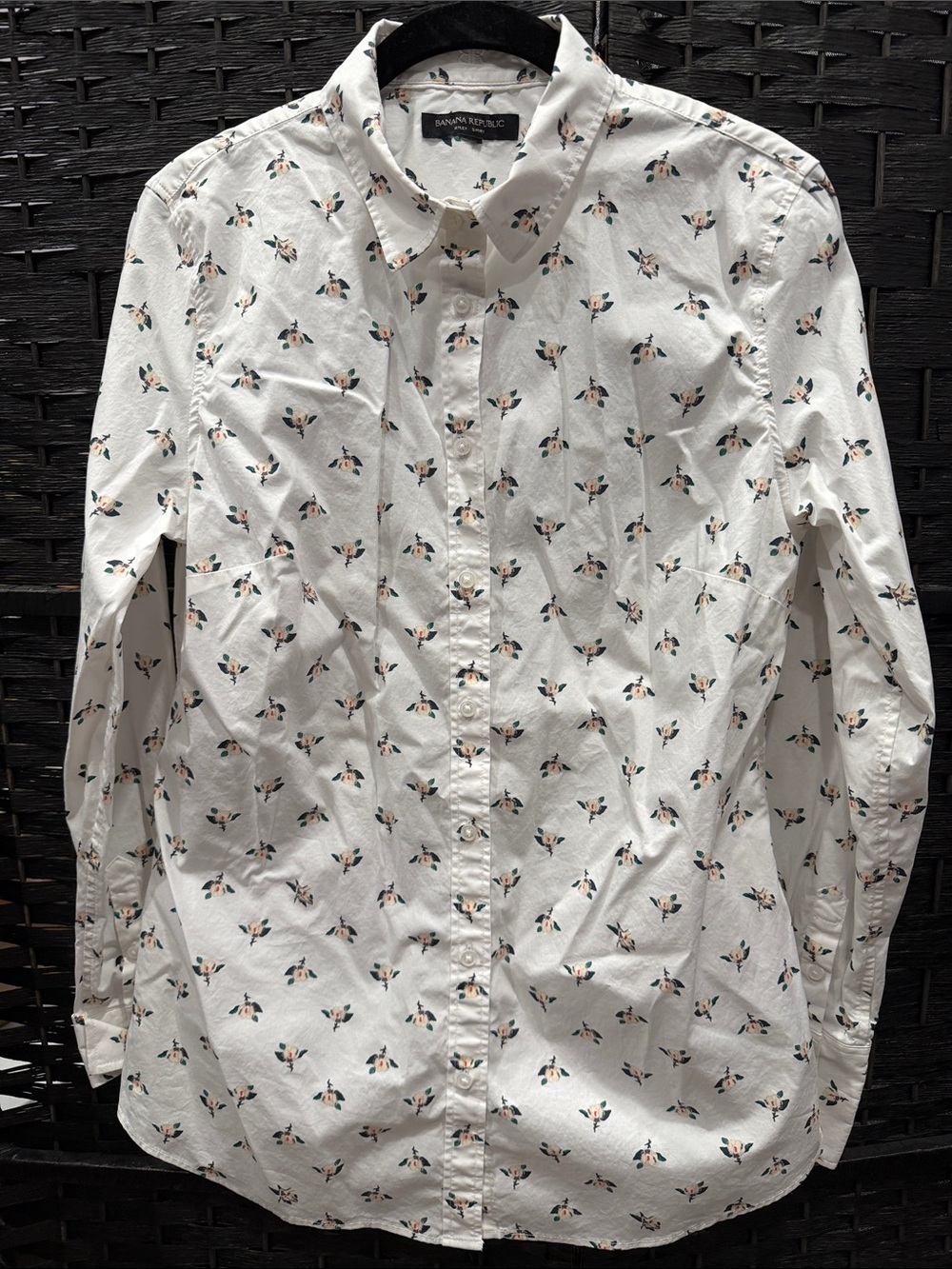 Banana Republic White Floral Print Cotton Button-Down Shirt